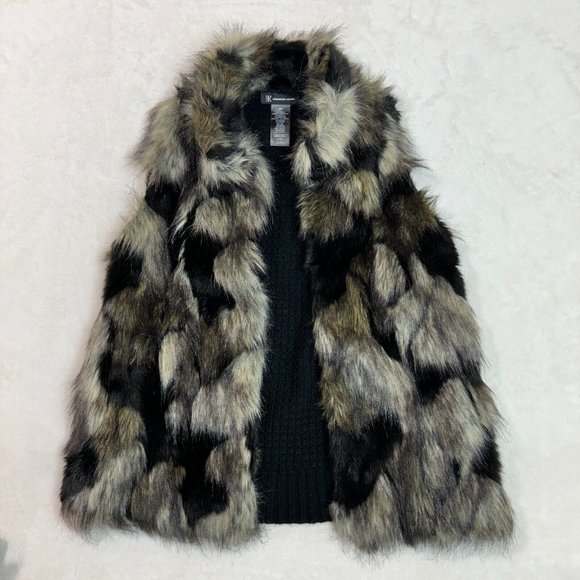 INC International Concepts Women's S/P Faux Fur Vest Ribbed Knit Back Black - Picture 1 of 16